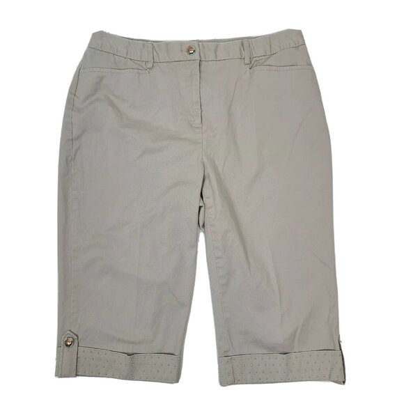 JM Collection Pants Womens Size 10 Solid All Gray Studded Cuff Crop Casual - Picture 1 of 5